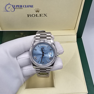 Rolex Day-Date 40 Platinum Ice Blue Roman Fluted Bezel