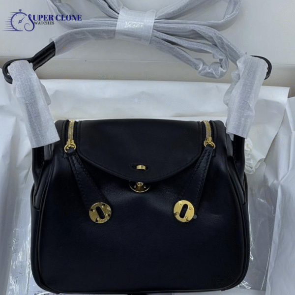 Hermes Black Taurillon Clemence Leather Lindy