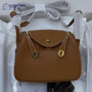 Hermes Mini Lindy Bag In Brown Clemence Leather