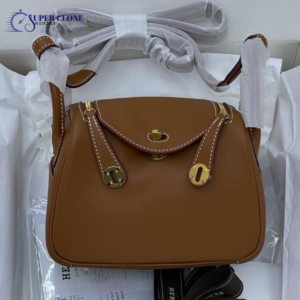 Hermes Mini Lindy Bag In Brown Clemence Leather