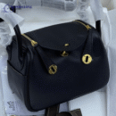 Hermes Black Taurillon Clemence Leather Lindy