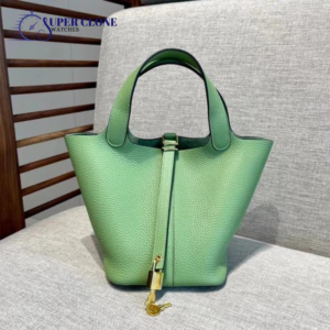 Hermes Picotin Lock 18 Bag In Vert Criquet Clemence Leather
